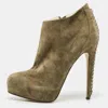 Brian Atwood Olive Green Suede Chain Embellished Booties In Brown