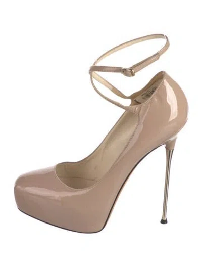 Pre-owned Brian Atwood Patent Leather Cutout Accent Pumps In Neutrals