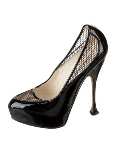 Pre-owned Brian Atwood Patent Leather Mesh Accents Pumps In Black