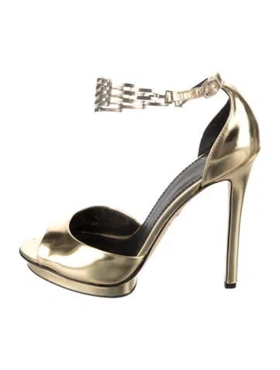 Pre-owned Brian Atwood Patent Leather Sandals In Gold/metallic
