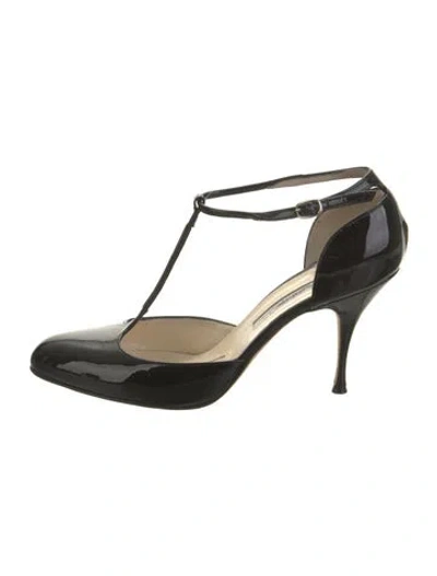 Pre-owned Brian Atwood Patent Leather T-strap Pumps In Black