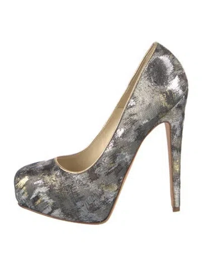 Pre-owned Brian Atwood Patterned Pumps In Grey/metallic