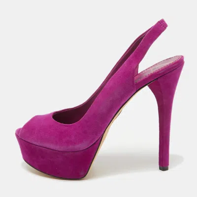 Brian Atwood Pink Suede Peep Toe Platform Slingback Sandals In Purple
