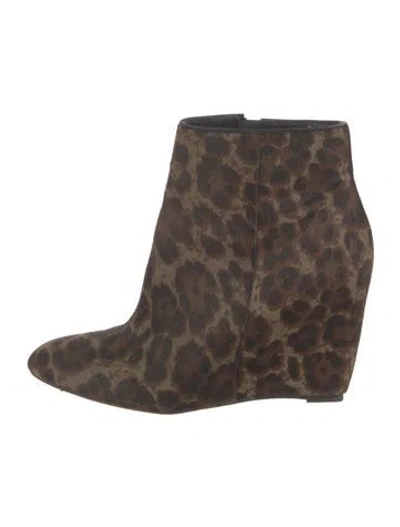 Pre-owned Brian Atwood Ponyhair Animal Print Boots In Brown