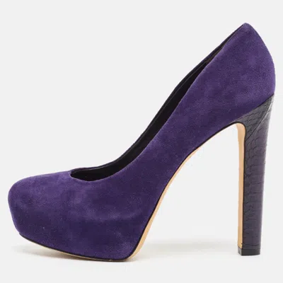 Pre-owned Brian Atwood Purple Python Leather And Suede Platform Pumps Size 39
