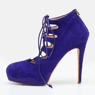 Brian Atwood Purple Suede Lace Up Booties In Multi