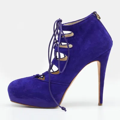 Brian Atwood Purple Suede Lace Up Booties In Blue