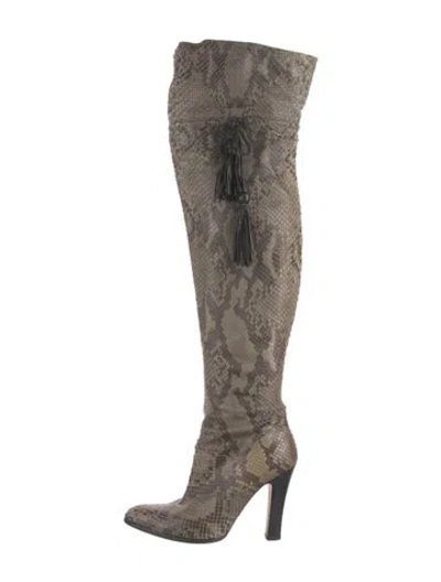 Pre-owned Brian Atwood Python Animal Print Boots In Gray