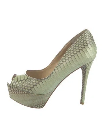 Pre-owned Brian Atwood Python Animal Print Pumps In Green