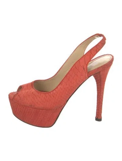 Pre-owned Brian Atwood Python Slingback Pumps In Orange