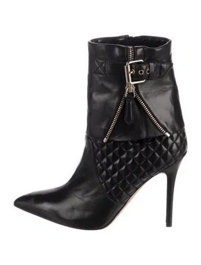 Pre-owned Brian Atwood Quilted Pattern Leather Boots In Black