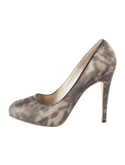 Pre-owned Brian Atwood Satin Animal Print Pumps In Neutrals