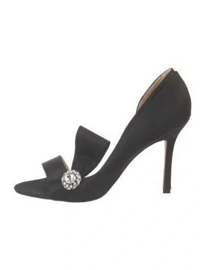 Pre-owned Brian Atwood Satin Crystal Embellishments Sandals In Black