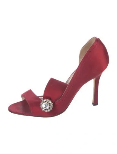 Pre-owned Brian Atwood Satin Crystal Embellishments Sandals In Red