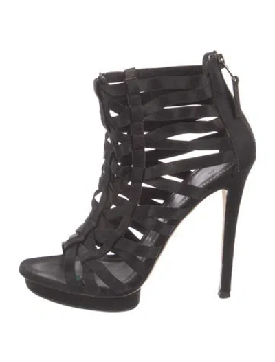 Pre-owned Brian Atwood Satin Gladiator Sandals In Black