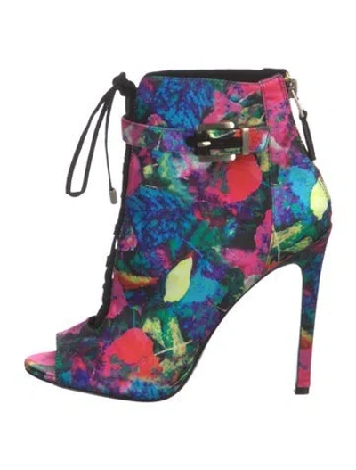Pre-owned Brian Atwood Satin Printed Lace-up Boots In Multi