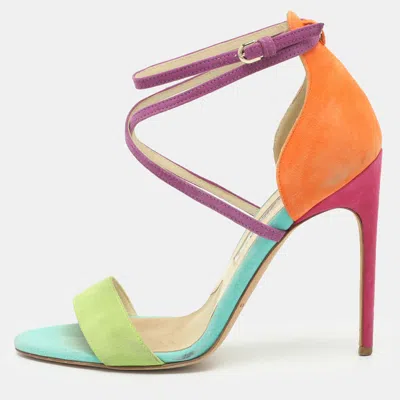 Pre-owned Brian Atwood Size 35 Multicolor Suede Strappy Ankle Strap Sandals