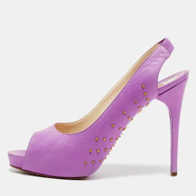 Pre-owned Brian Atwood Size 40.5 Lilac Leather Studded Peep Toe Slingback Pumps In Pink