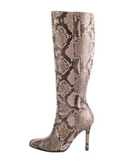 Pre-owned Brian Atwood Snakeskin Animal Print Boots In Neutral