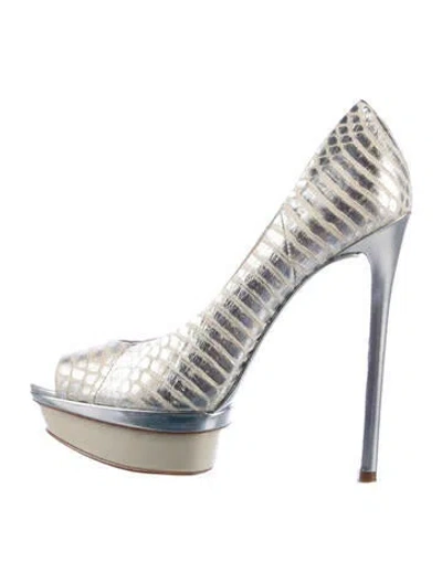 Pre-owned Brian Atwood Snakeskin Animal Print Pumps In Metallic/neutrals/silver