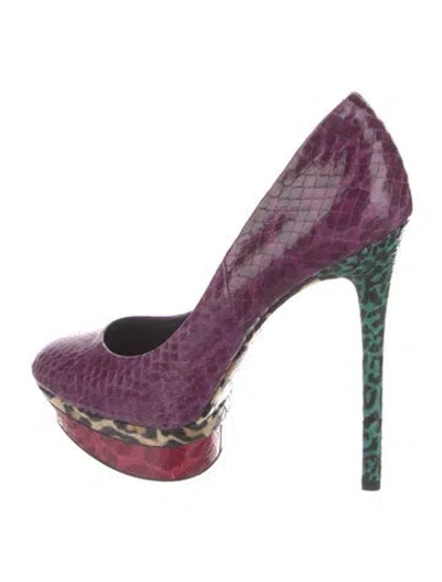 Pre-owned Brian Atwood Snakeskin Animal Print Pumps In Purple