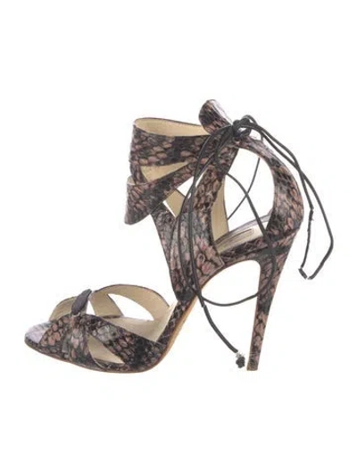 Pre-owned Brian Atwood Snakeskin Animal Print Sandals In Brown