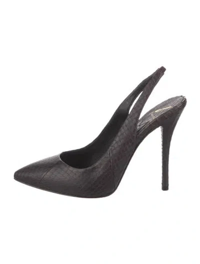 Pre-owned Brian Atwood Snakeskin Animal Print Slingback Pumps In Grey