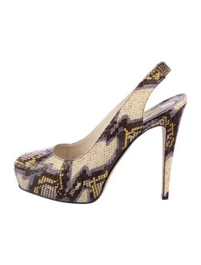 Pre-owned Brian Atwood Snakeskin Animal Print Slingback Pumps In Neutrals