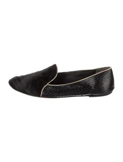Pre-owned Brian Atwood Snakeskin Leather Trim Embellishment Loafers In Black