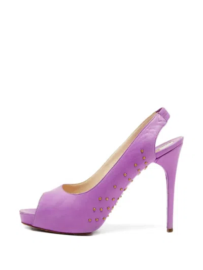 Pre-owned Brian Atwood Studded-embellishment Leather Slingback Pumps In Purple