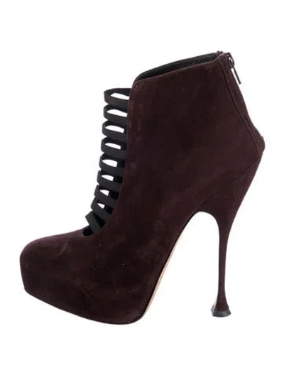 Pre-owned Brian Atwood Suede Animal Print Lace-up Boots In Burgundy