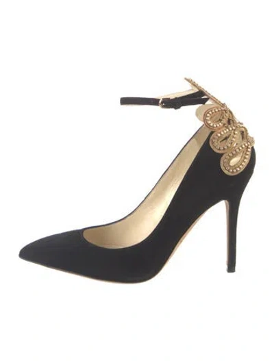 Pre-owned Brian Atwood Suede Chain-link Accents Pumps In Black