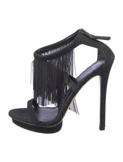 Pre-owned Brian Atwood Suede Chain-link Accents T-strap Sandals In Blue