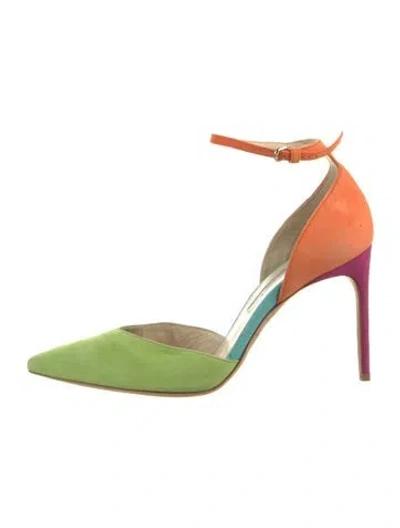 Pre-owned Brian Atwood Suede Colorblock Pattern Pumps In Green