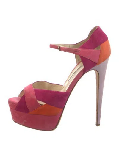 Pre-owned Brian Atwood Suede Colorblock Pattern Pumps In Pink
