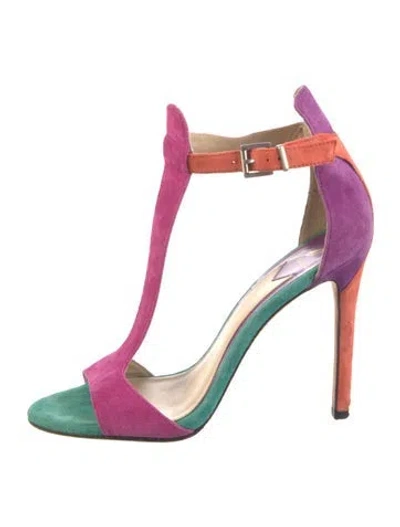 Pre-owned Brian Atwood Suede Colorblock Pattern T-strap Sandals In Purple