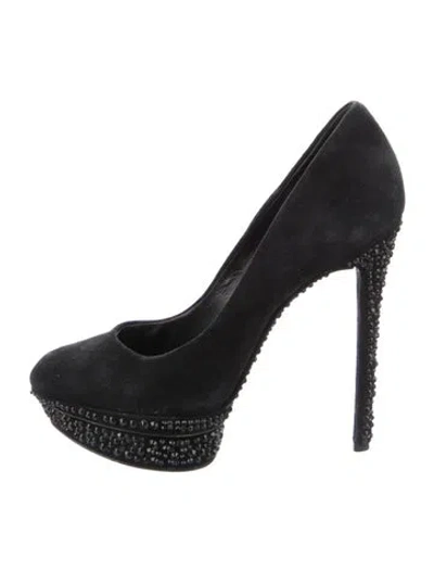 Pre-owned Brian Atwood Suede Crystal Embellishments Pumps In Black