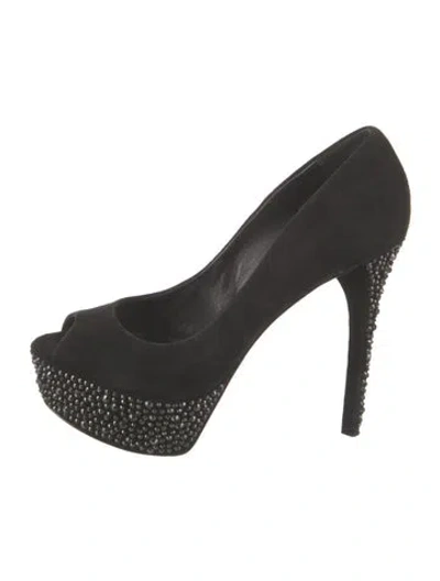 Pre-owned Brian Atwood Suede Crystal Embellishments Pumps In Black