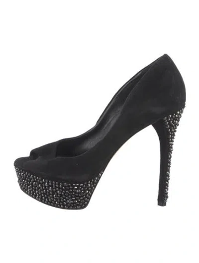 Pre-owned Brian Atwood Suede Crystal Embellishments Pumps In Black