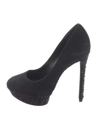 Pre-owned Brian Atwood Suede Crystal Embellishments Pumps In Black