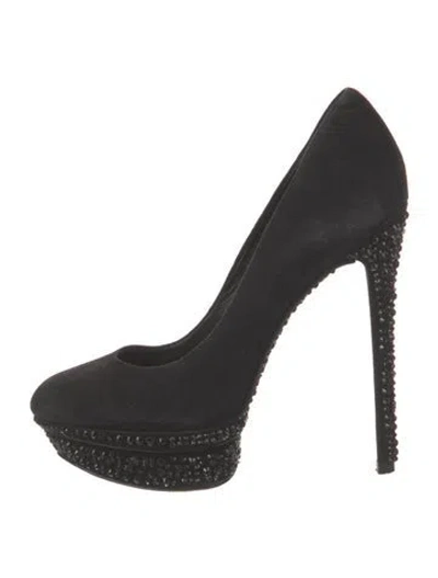 Pre-owned Brian Atwood Suede Crystal Embellishments Pumps In Black