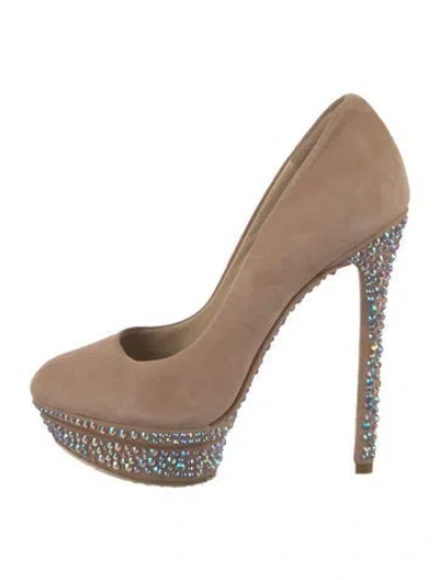 Pre-owned Brian Atwood Suede Crystal Embellishments Pumps In Neutrals