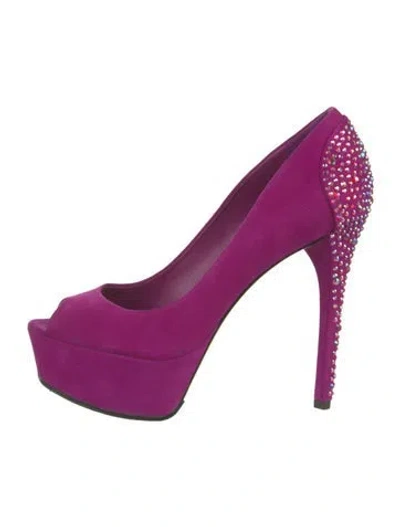Pre-owned Brian Atwood Suede Crystal Embellishments Pumps In Purple