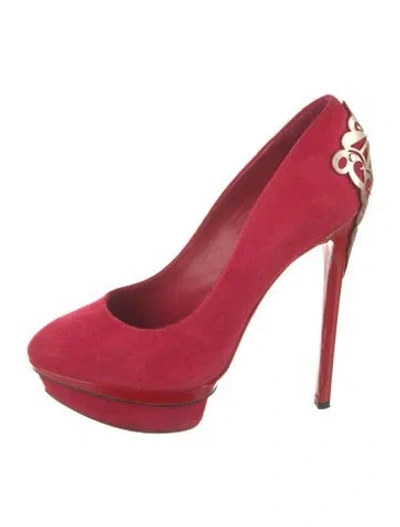 Pre-owned Brian Atwood Suede Crystal Embellishments Pumps In Red