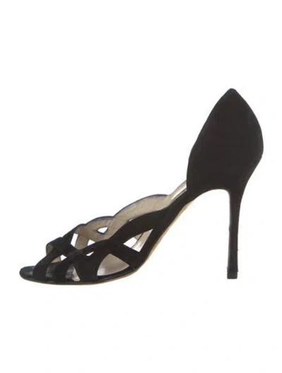 Pre-owned Brian Atwood Suede Cutout Accent D'orsay Pumps In Black