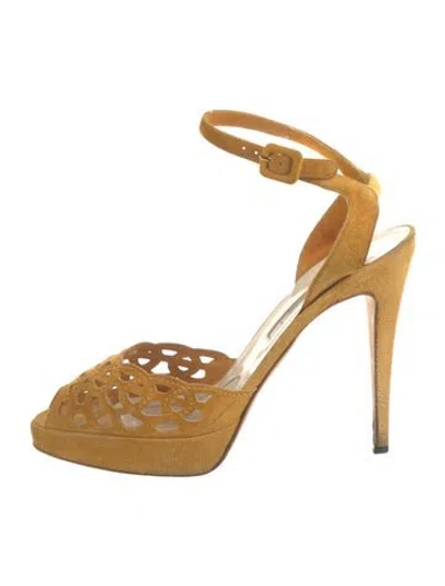 Pre-owned Brian Atwood Suede Cutout Accent Slingback Pumps In Neutral