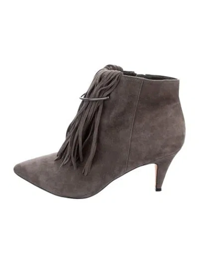 Pre-owned Brian Atwood Suede Fringe Trim Accent Lace-up Boots In Gray