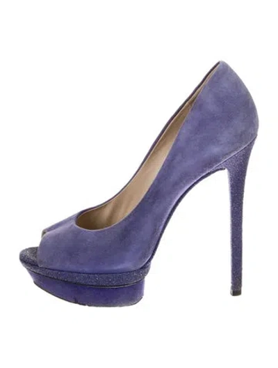 Pre-owned Brian Atwood Suede Glitter Accents Pumps In Blue