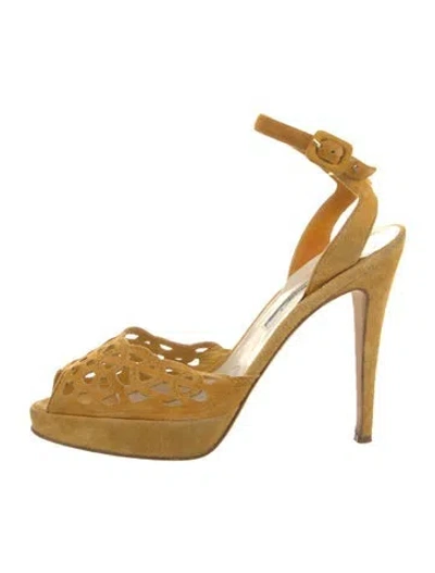 Pre-owned Brian Atwood Suede Lace Pattern Pumps In Yellow