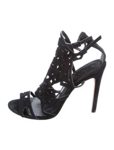 Pre-owned Brian Atwood Suede Lasercut Accents Sandals In Black